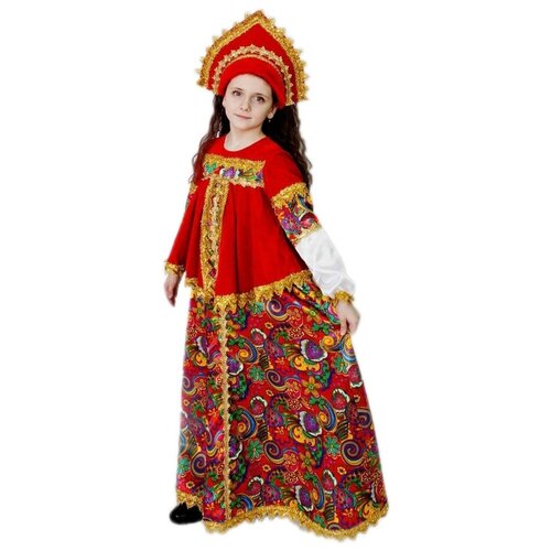 фото Костюм боярыня красная детский батик 34 (134 см) (платье, кокошник)
