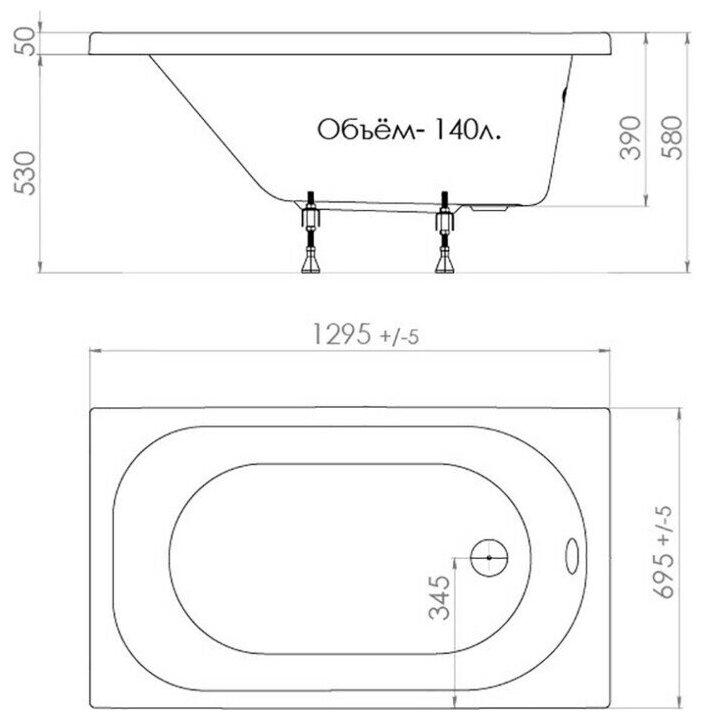 Акриловая ванна Triton Стандарт 130x70 с ножками (Н0000099326, Щ0000029976)