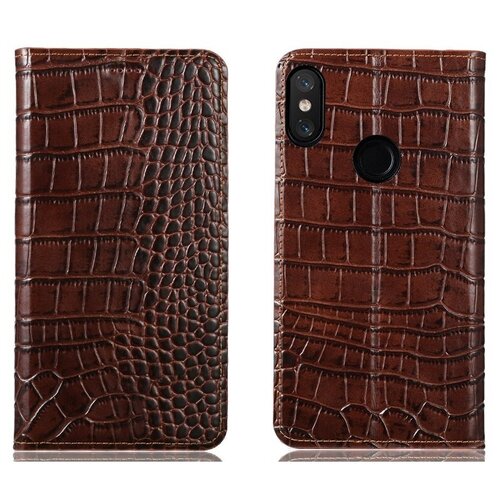 фото Чехол-книжка mypads premium для xiaomi mi max 3 из качественной импортной натуральной кожи теленка с фактурной прошивкой рельефа кожи крокодила экзотический коричневый
