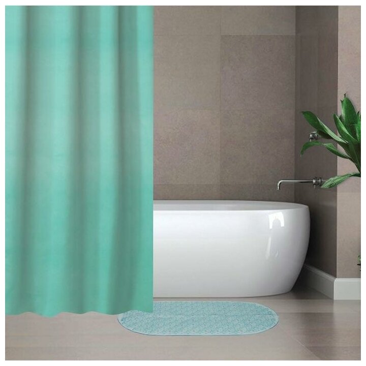 Набор для ванной SAVANNA «Селест»: штора 180×180 см ковёр 38×69 см цвет морской волны