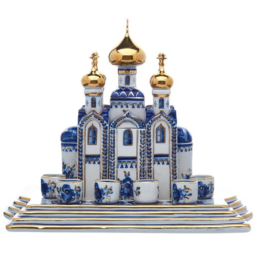 фото Фарфоровый пасхальный набор со стопками "храм". гжель русь великая