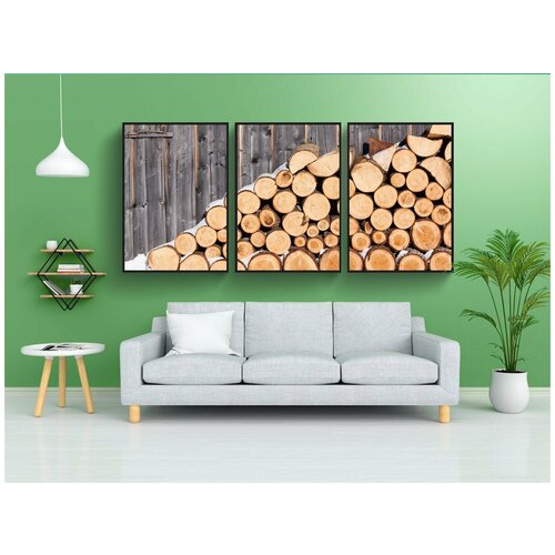 фото Набор модулных постеров для интерьера "древесина, дрова, сарай" 60x90 см. в тубусе, без рамки lotsprints