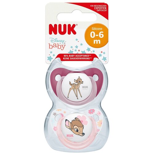 Пустышка Nuk Дисней силиконовая для детей от 0 до 6 мес. 2 шт. Бэмби