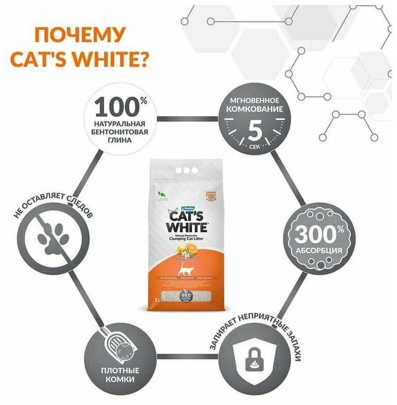 Комкующийся наполнитель Cat's White Orange с ароматом апельсина для кошачьего туалета (10л) - фотография № 19