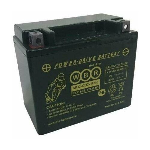 фото Аккумулятор мотоциклетный wbr mt 12-12 ytx14-bs,ytx12-bs 12v 12ah agm(залит и готов к применению)