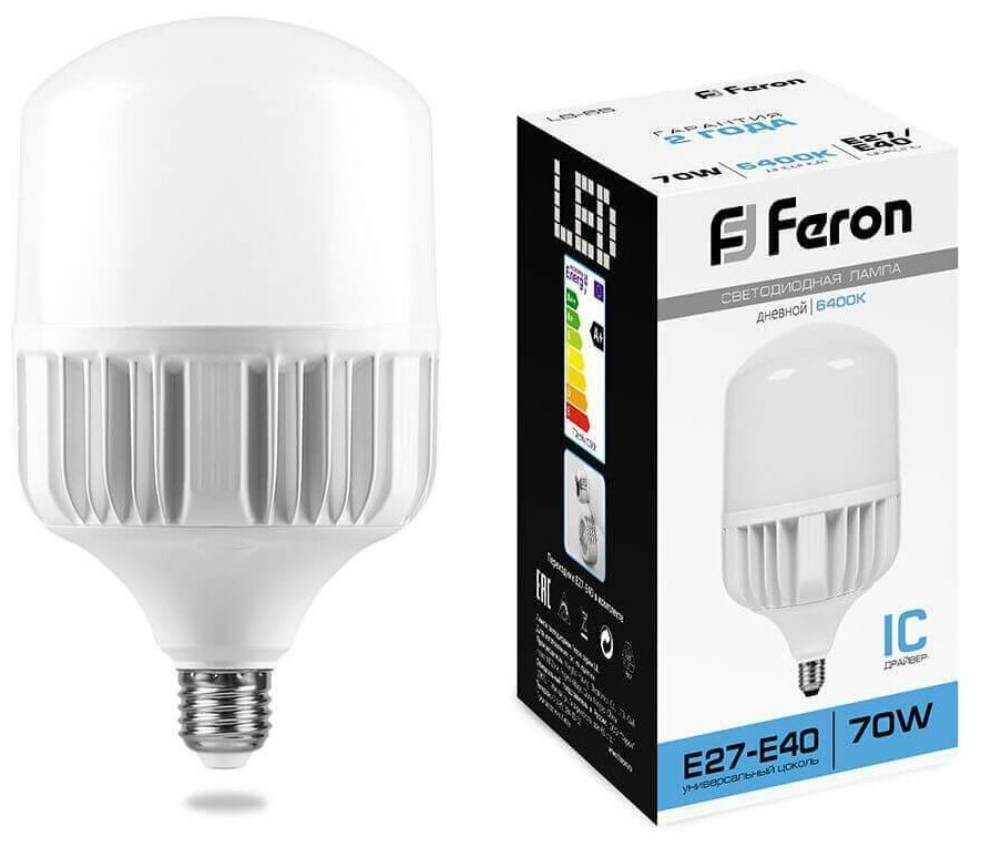 Лампа светодиодная Feron E27-E40 70W 6400K Цилиндр Матовая LB-65 25783