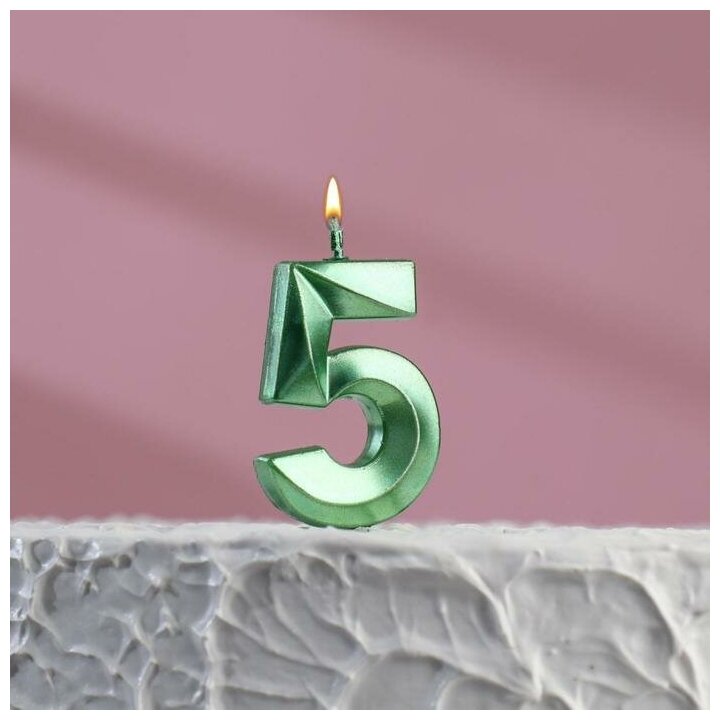 Свеча в торт на шпажке « Грань», цифра "5", изумруд, 5 см, 3 штуки