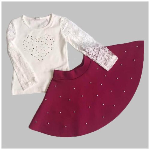 Комплект одежды DMB, лонгслив и юбка, нарядный стиль, размер 104, красный, белый