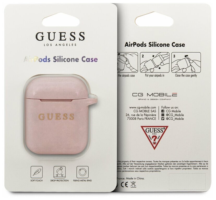 Чехол Guess для Airpods Silicone case with ring Light pink
