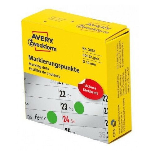 Этикетки Avery Zweckform 3851 800шт на листе диаметр 10мм/70г/м2/зеленый самоклей. универсальная (упак:1рул)