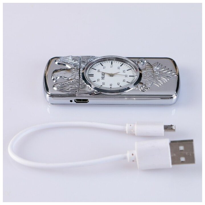 Зажигалка электронная "Орёл" в подарочной коробке USB спираль часы с подсветкой 4503203