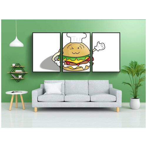 фото Набор модулных постеров для интерьера "бургер, милый, очень вкусно" 60x90 см. в тубусе, без рамки lotsprints