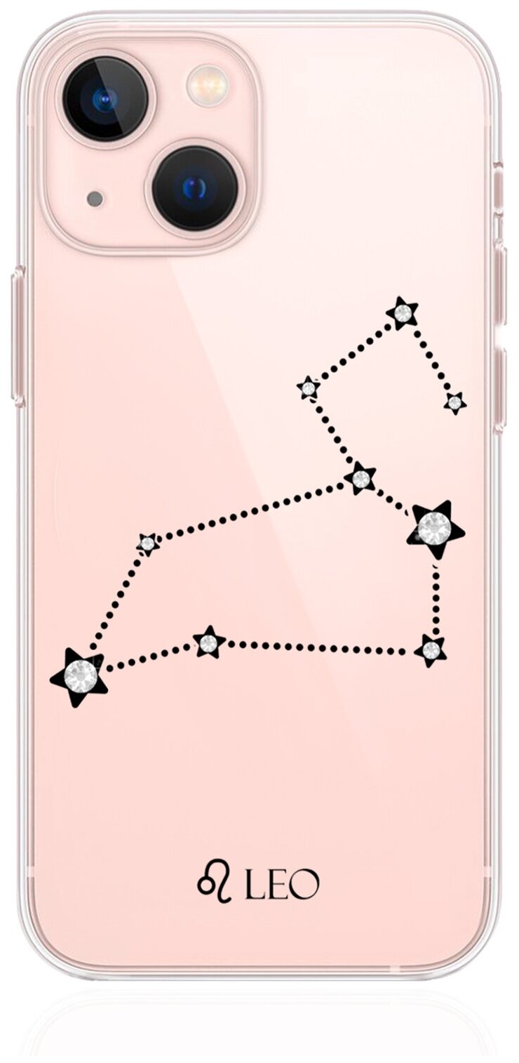 Прозрачный силиконовый чехол с кристаллами Lux для iPhone 13 Mini Знак зодиака Лев Leo для Айфон 13 Мини
