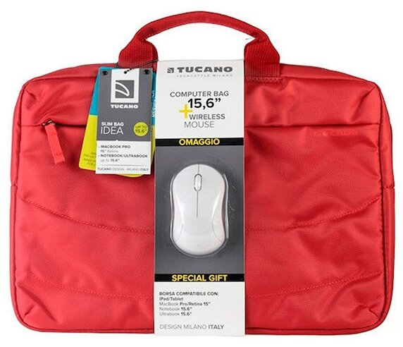 Сумка Tucano Idea Bundle Bag для ноутбуков 15.6" / MacBook Pro 16" + беспроводная мышь красная