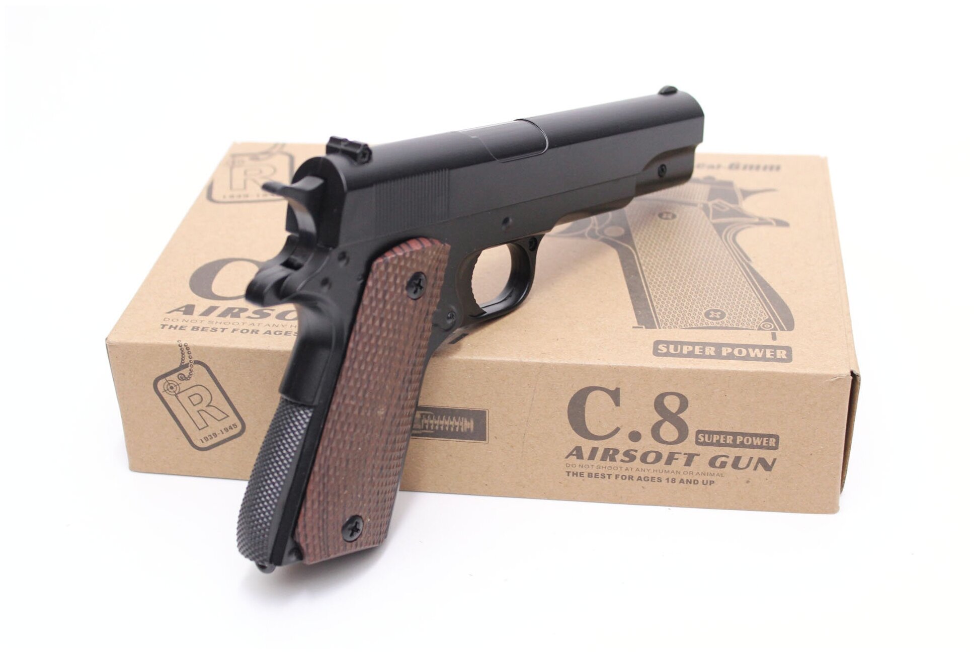 Детский пистолет с пульками пневматический металлический Colt 1911 Classic C.8