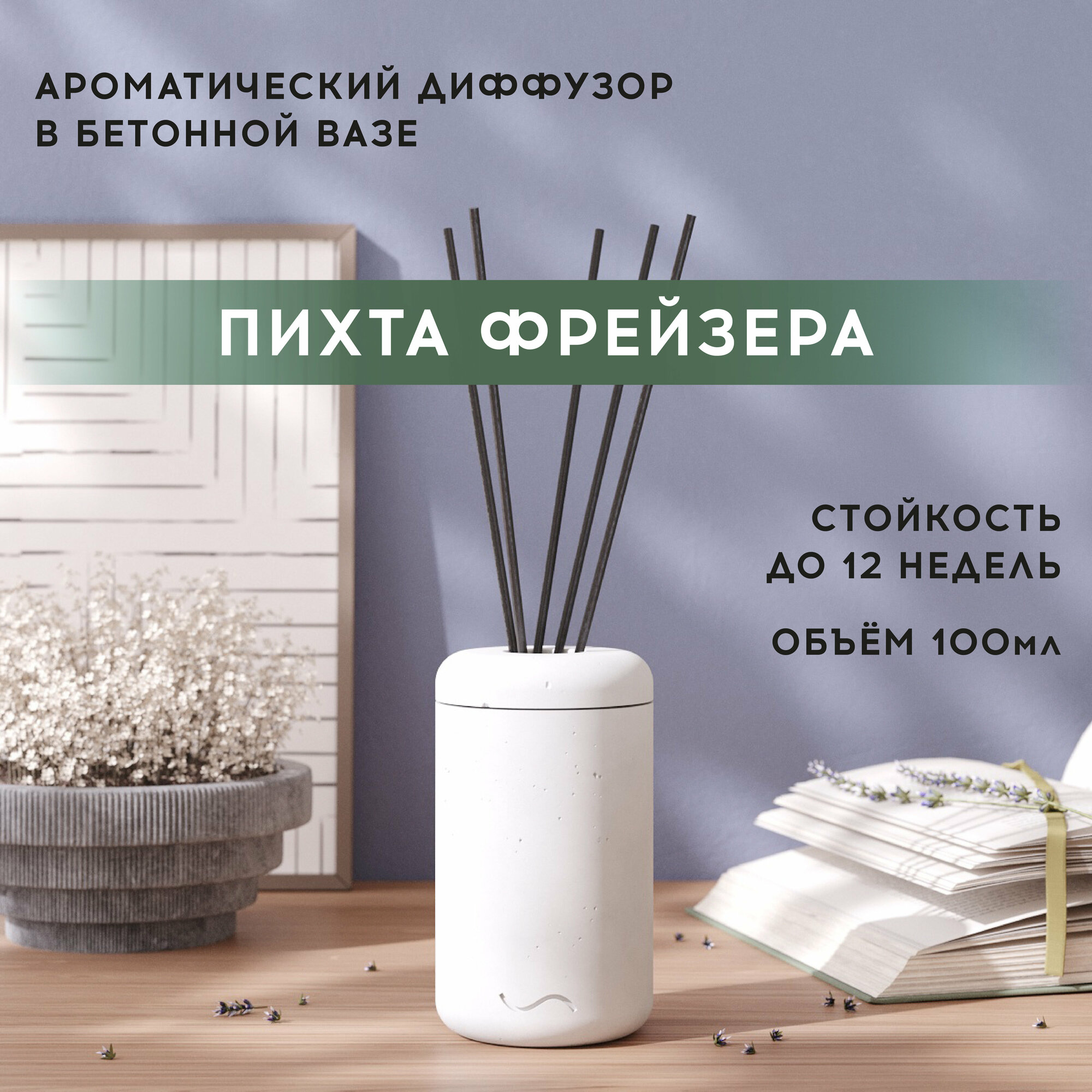 фото Ароматический диффузор, 100 мл, Пихта Фрейзера, в бетонной вазе Esther