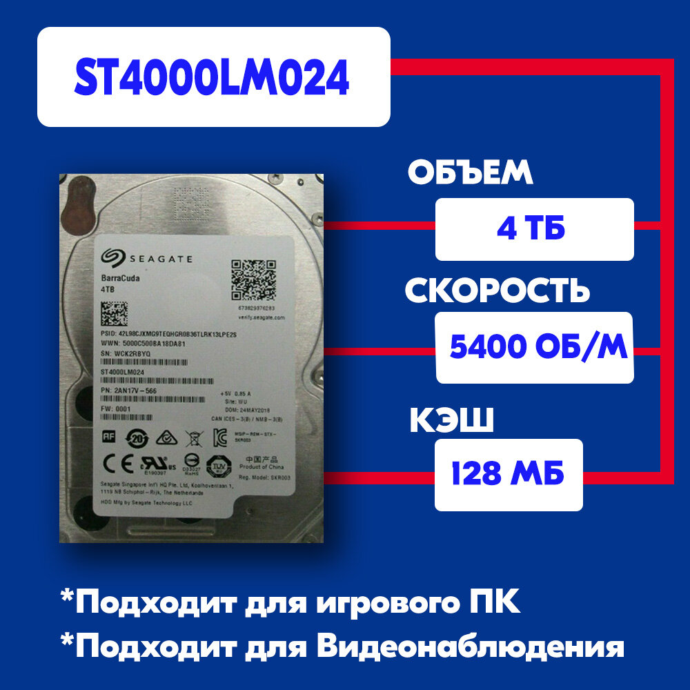 Seagate 4 ТБ Внутренний жесткий диск ST4000LM024 (ST4000LM024)