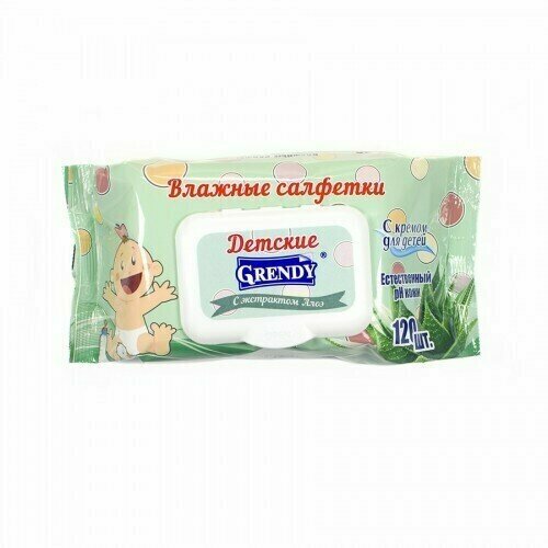 Детские влажные салфетки Grendy с Алоэ, 120 шт, 6 упаковок