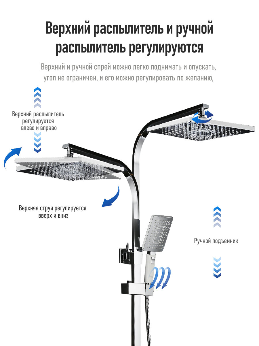Душевая система тропический душ со смесителем Gappo G2407-8 белый/хром латунь — фото 1