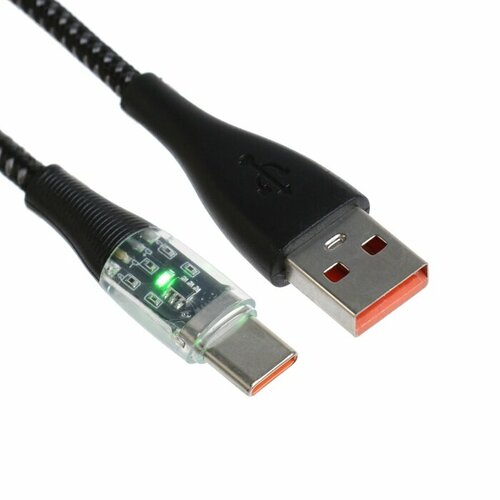 Кабель 3 А Type-C - USB прозрачный оплётка нейлон 1 м чёрный 416₽