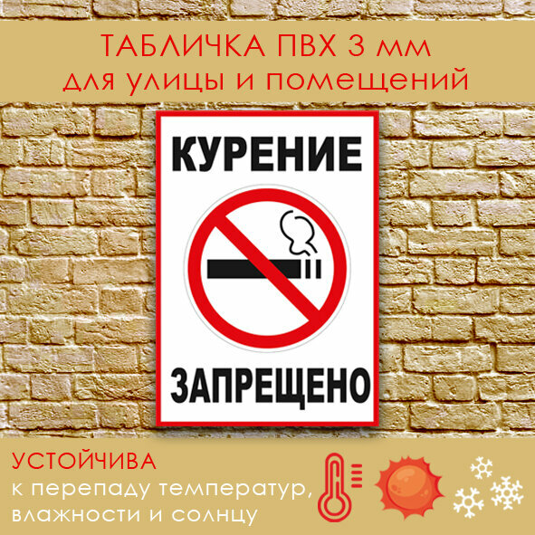 Табличка - " НЕ курить - курение запрещено", размер 21x30 см. (А4), жесткий пластик ПВХ 4мм, УФ печать(не выгорает), Дешево, собственное производствоне