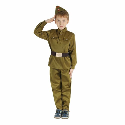 Маскарадный костюм военного для мальчика с пилоткой, ремень рост 92-104 маскарадный костюм военного для мальчика с пилоткой ремень габардин п э 30 рост 110 116