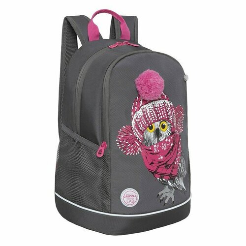 Рюкзак школьный, 38 х 28 х 18 см, Grizzly 363, эргономичная спинка, тёмно-серый/розовый RG-363-10_1