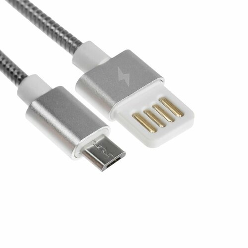 Кабель MicroUSB - USB, 2.1 А, металлическая оплётка, 1 метр, серебристый кабель microusb 1м cbr cb 500 круглый серебристый