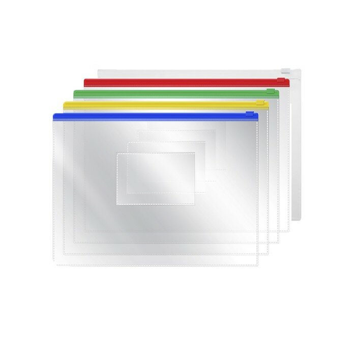Набор папок-конвертов на ZIP-молнии A5, 150 мкм, Calligrata, прозрачные, 10 штук, микс (комплект из 4 шт)