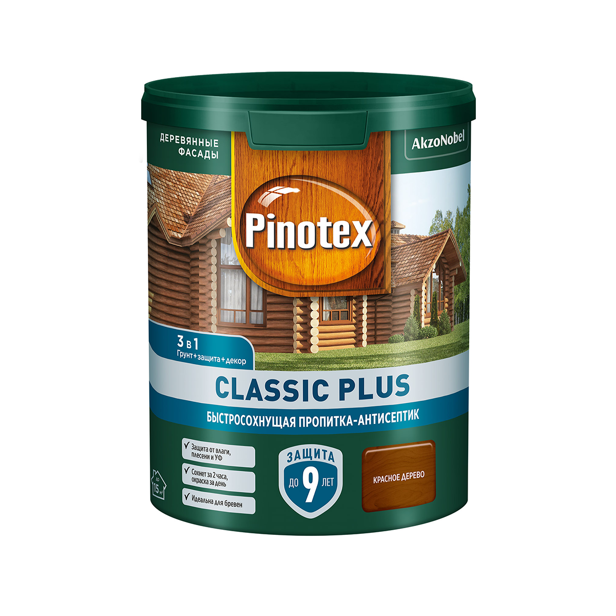 Пропитка антисептик PINOTEX CLASSIC PLUS 3 в 1 быстросохнущая  красное дерево 0 9л