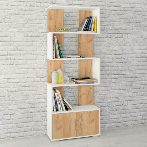 Изображение товара Книжный стеллаж напольный Ромео-2 180,0х70,0х25,0 см, белый/дуб крафт золотой