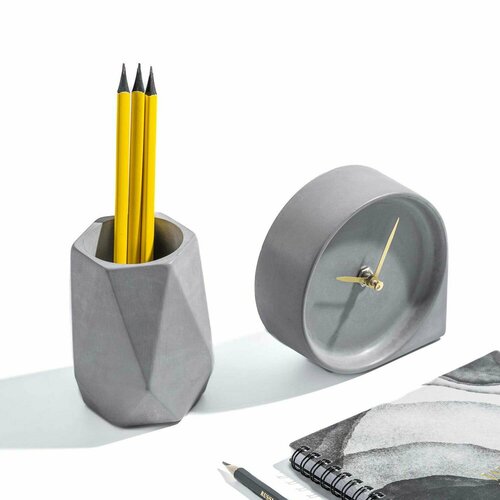 Карандашница и часы Narnia: Нарния (Серый). Оригинальный подарок.