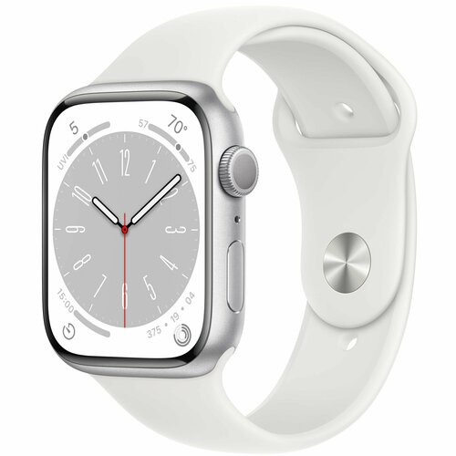 Умные часы Apple Watch Series 8 GPS 45 мм серебристый корпус белый ремешок стиль и здоровье всегда с вами 39990₽