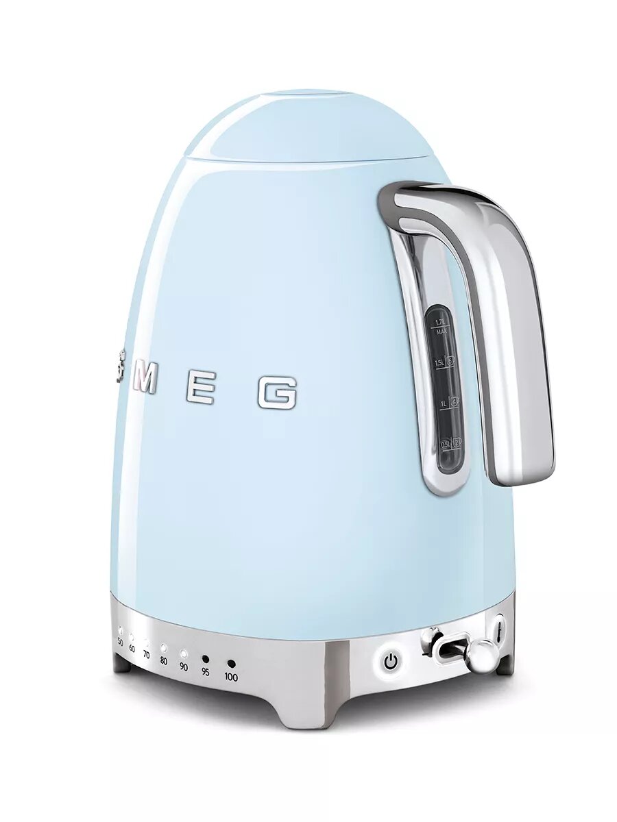 Чайник Smeg KLF04PBEU, нержавеющая сталь, 2400Вт, 7 температурных режимов, голубой — фото 1