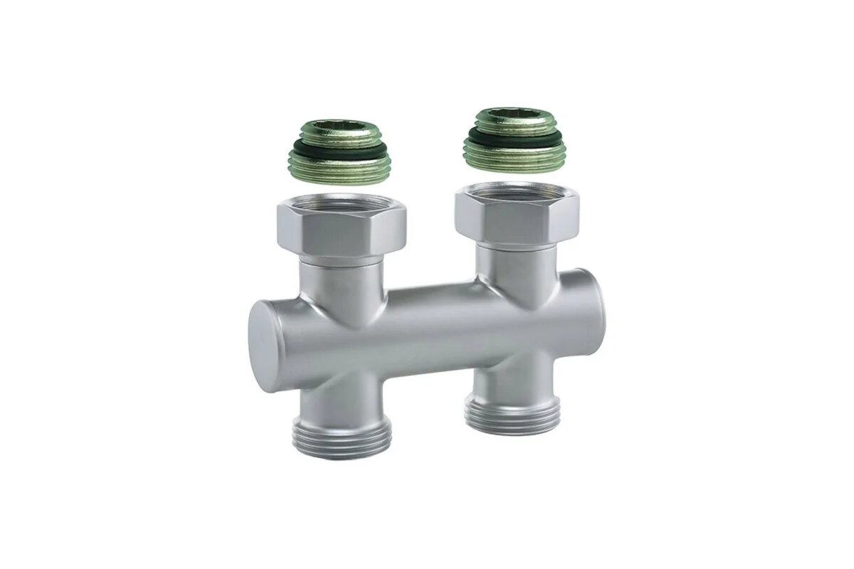 Узел подключения Hummel, Designtechnik, прямой, запорный, 3/4НР x 1/2НР, матовый хром
