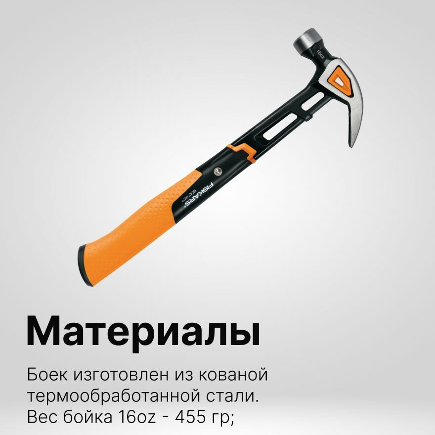 Молоток-гвоздодёр FISKARS столярный M, сталь, нескользящая рукоятка SoftGrip — фото 1