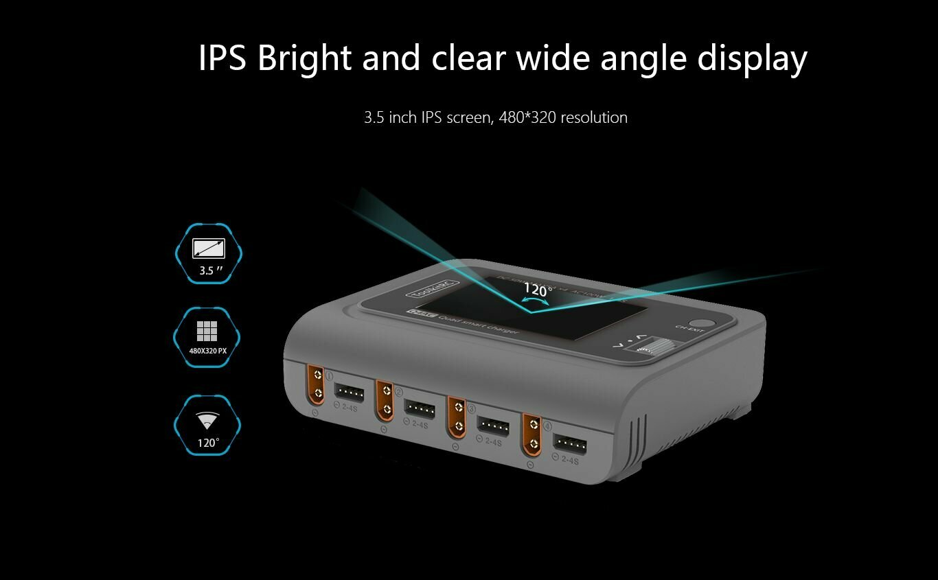 ToolkitRC Q4AC-EU Plug Зарядное устройство , XT60 Адаптер IPS Bright