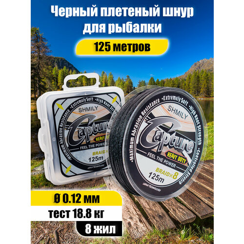 Плетеный шнур Capture, 8 жил, черный 0.12 мм, 9.4 кг, 20.7 Lb, 125 м