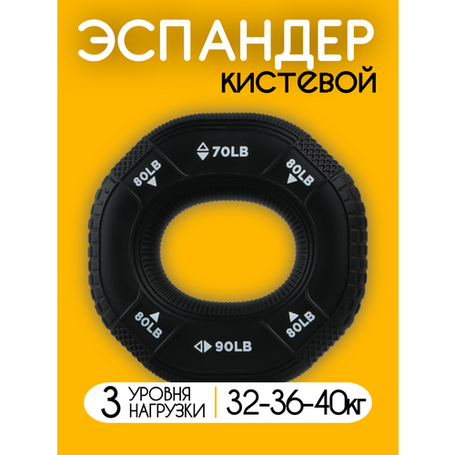 Кистевой эспандер круглый силиконовый, 3 уровня нагрузки, эспандер для рук кольцо, 8 см, черный