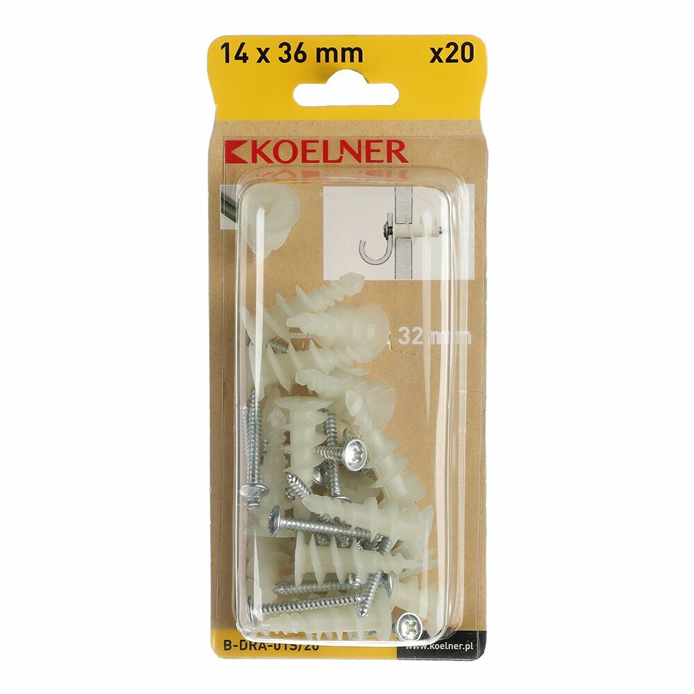 Дюбель для гипсокартона со сверлом Driva KOELNER 14x36 мм с шурупом 39х32 мм 20 шт