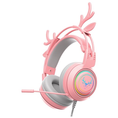 Наушники игровые большие с ушками с подсветкой и шумоподавлением розовые 388000₽