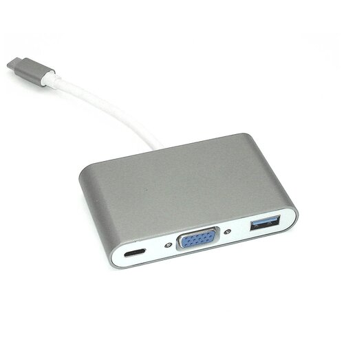 Адаптер Type-C на VGA, USB 3.0 + Type-С для MacBook серый