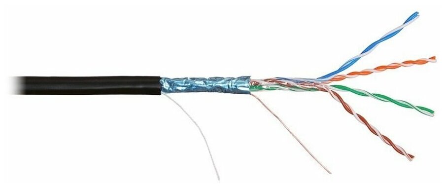 фото Кабель FTP 8P8C 1 метр 5кат 8 жил 24AWG CCA RIPO экранированный, уличный, черный