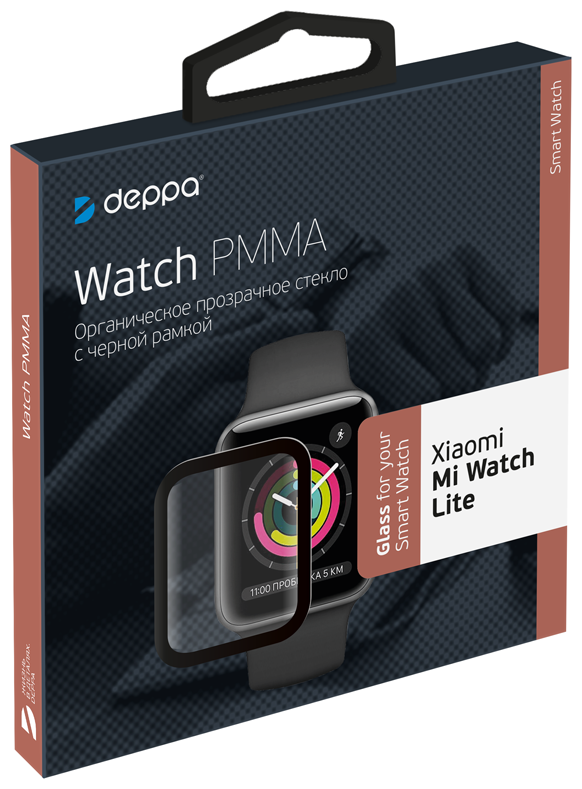 Защитное органическое стекло Watch PMMA для Xiaomi Mi Watch Lite черная рамка Deppa 62770