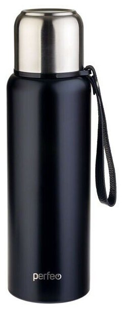 Термос PERFEO для напитков с глухой пробкой, ситечком, ремешком, объем 1 л, черный (PF_C3707)