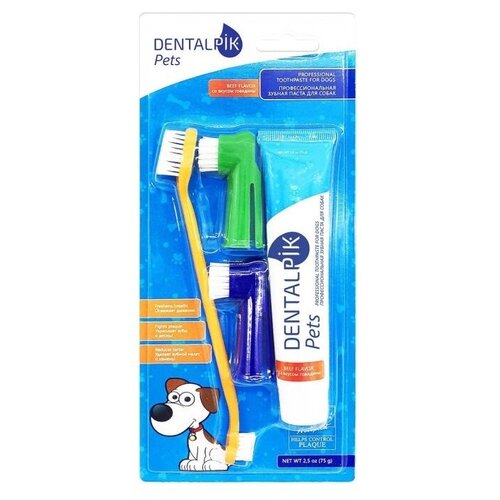 Dentalpik Pets зубная паста для собак, вкус говядина + щетки