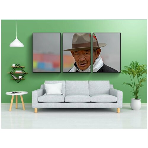 фото Набор модулных постеров для интерьера "тибет, шапка, человек" 60x90 см. в тубусе, без рамки lotsprints