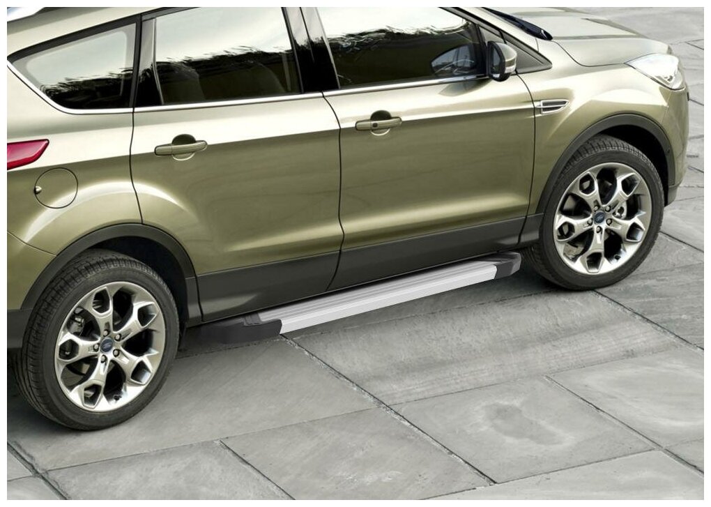 Пороги алюминиевые с площадкой "SILVER" (арт. F180AL.1804.2) FORD Kuga 2013-2016- н. в.