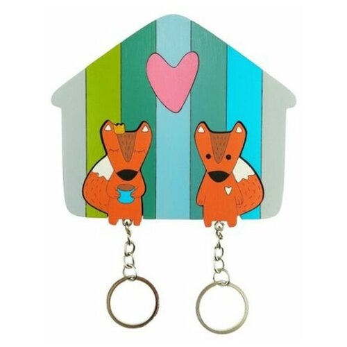 Ключница деревянная на два ключа Хлэб Лисички