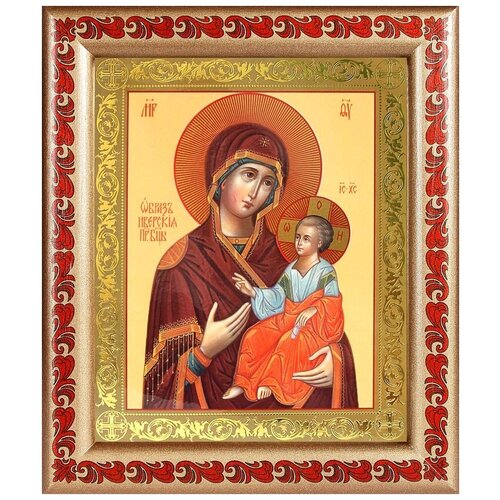 Иверская икона Божией Матери, широкая рамка с узором 19*22,5 см иверская икона божией матери рамка с узором 21 5 25 см